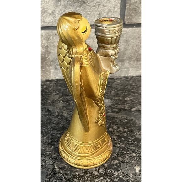 Vintage Schmid Bros Resin Angel Candlestick Taper Candleholder Gold & Silver - Picture 3 of 8